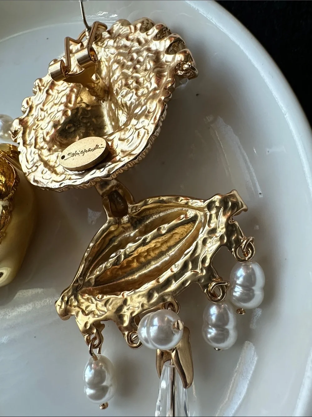 Gold-Tone Lip & Nose Statement Drop Earrings with Pearls